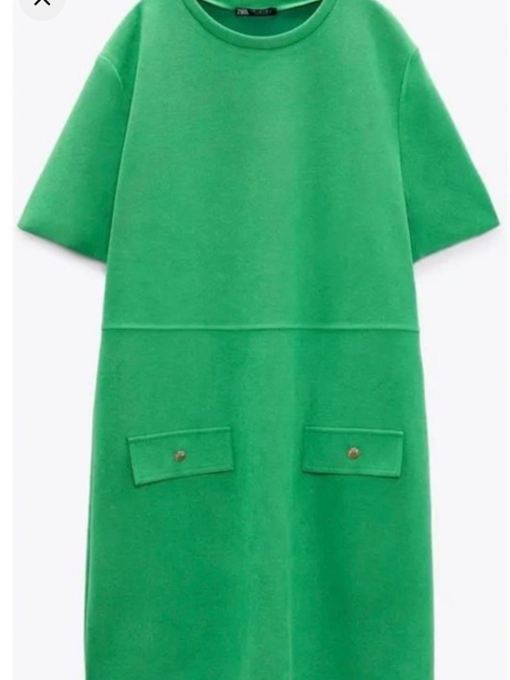 ZARA Bright Green Short Sleeve Shift Dress with Front Pocket Flaps